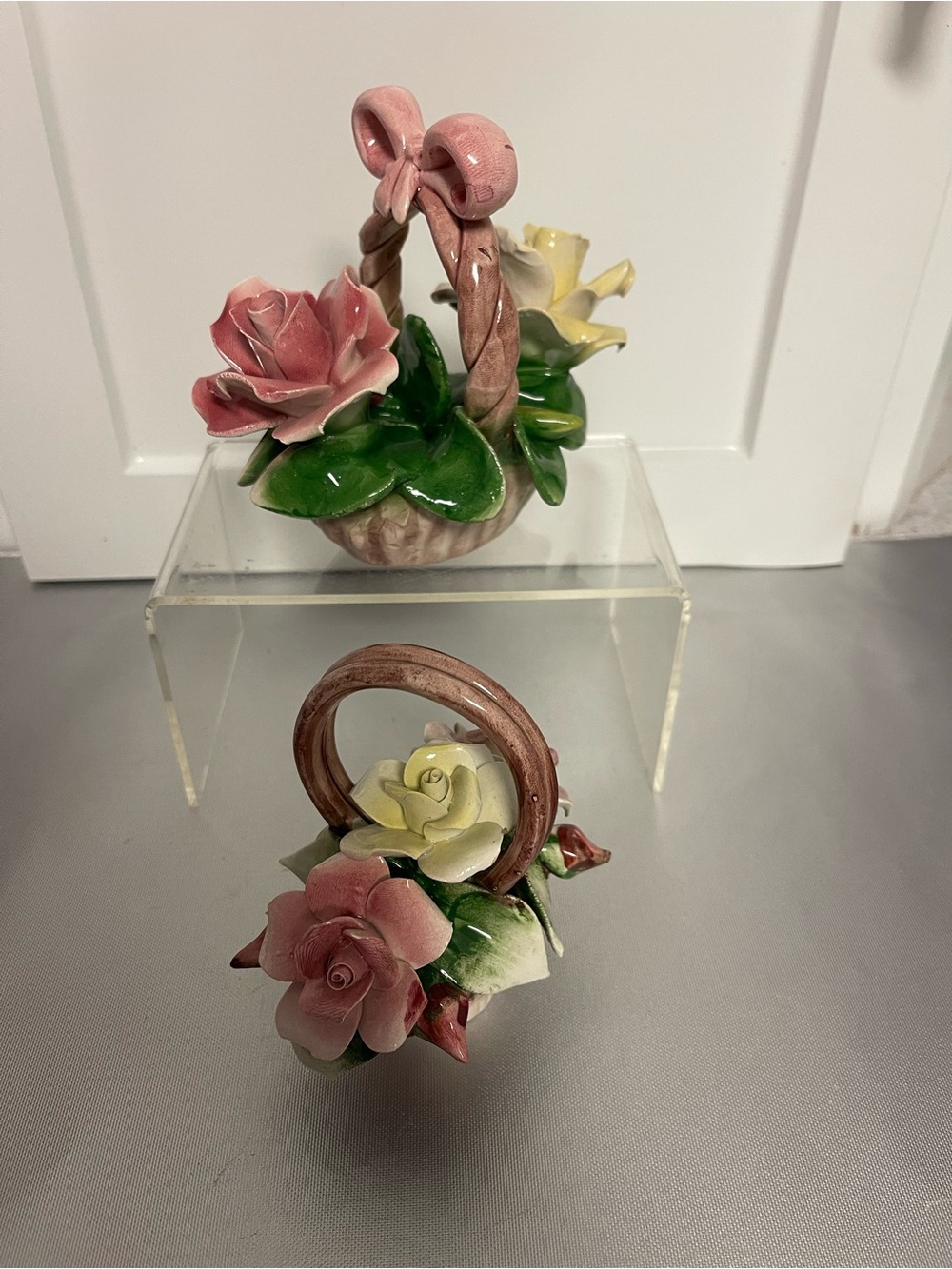 Vintage “N” Capodimonte 2 & 3 Rose
 Floral Basket Roses - Pink & Yellow Lot of 2